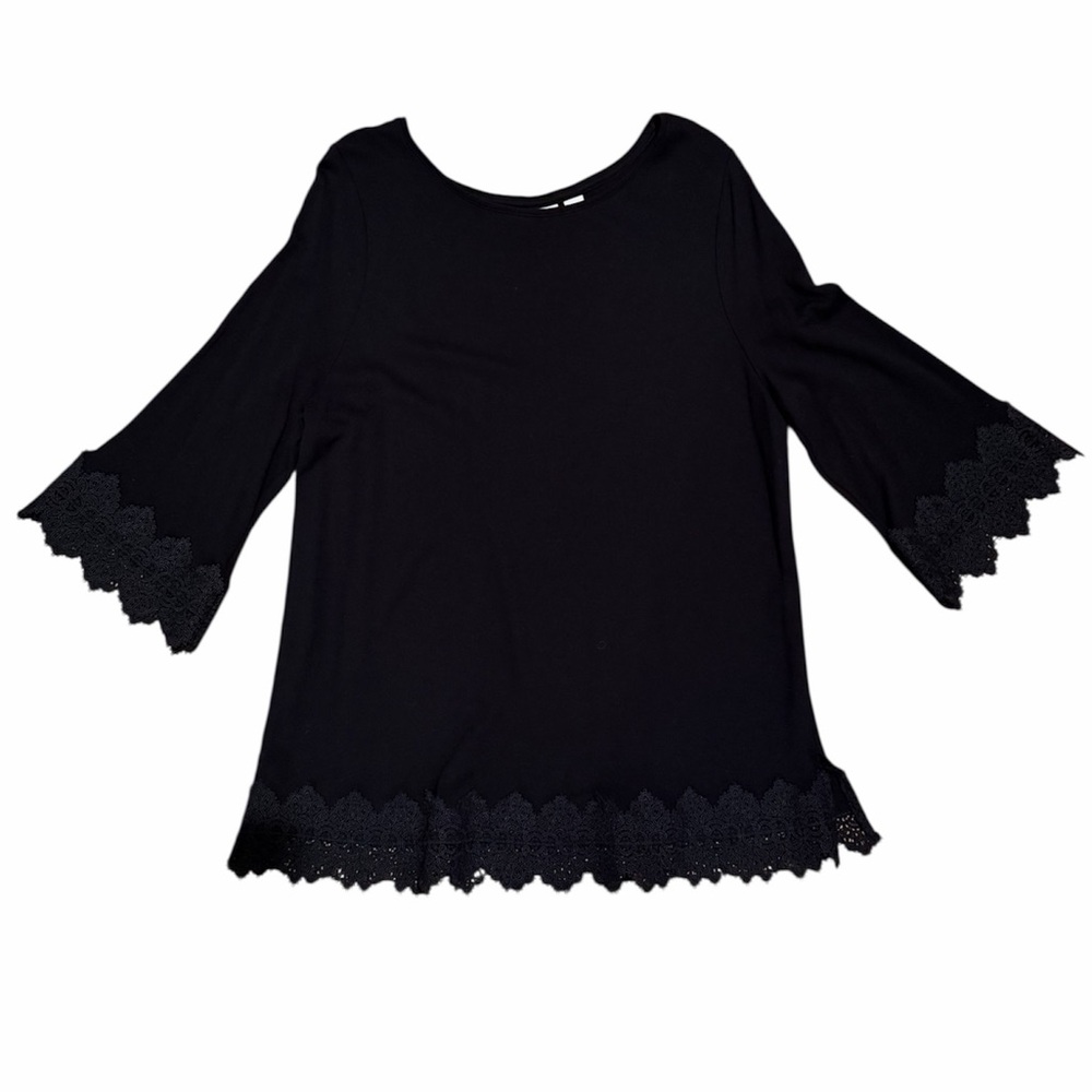 Chico’s Black Scoop-Neck Top w/Lace Sz  (16)